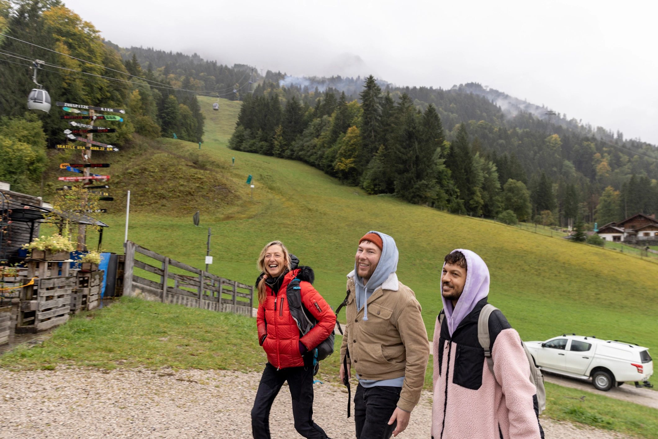 Travelers walking together outdoors in a mountain destination